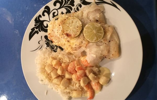 Filet de flétan aux crevettes et noix de pétoncles