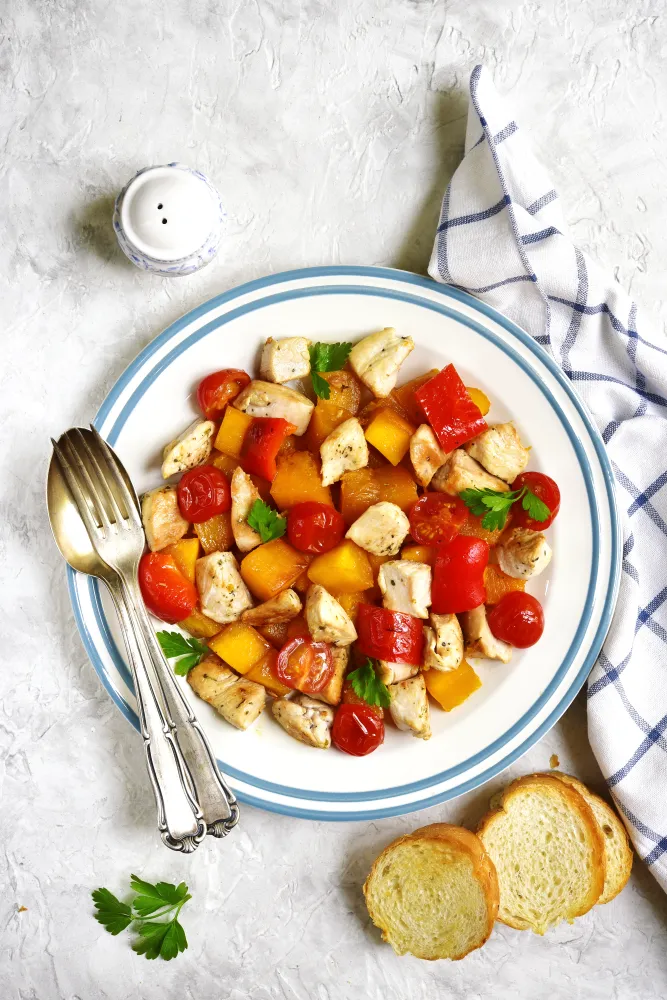 Fricassée de dinde aux tomates et poivrons au Monsieur Cuisine