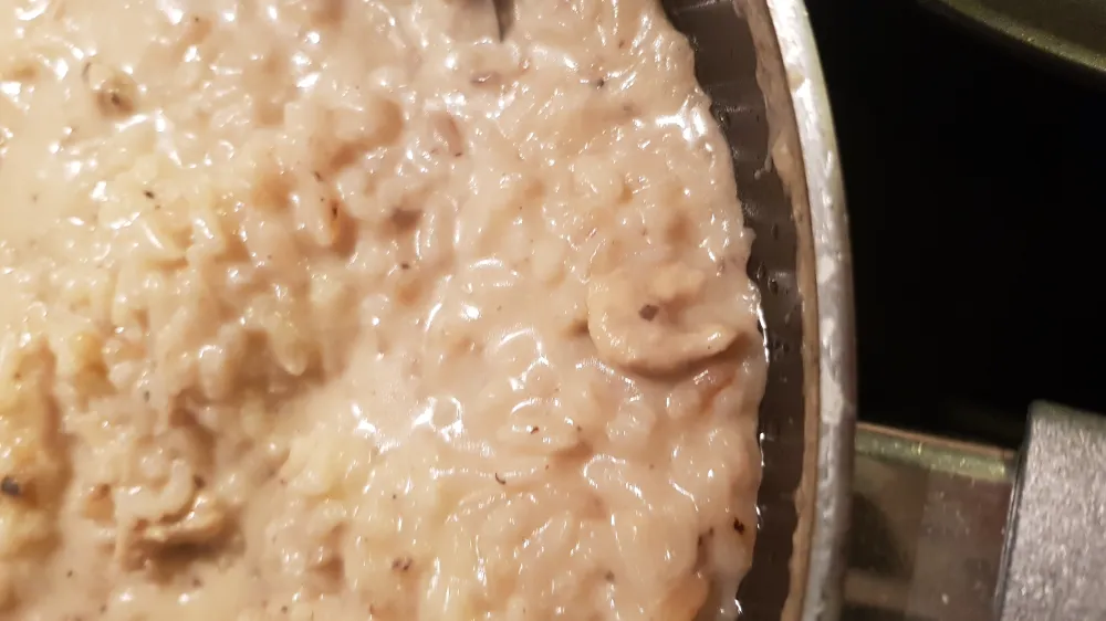 Risotto, poulet parmesan champignons