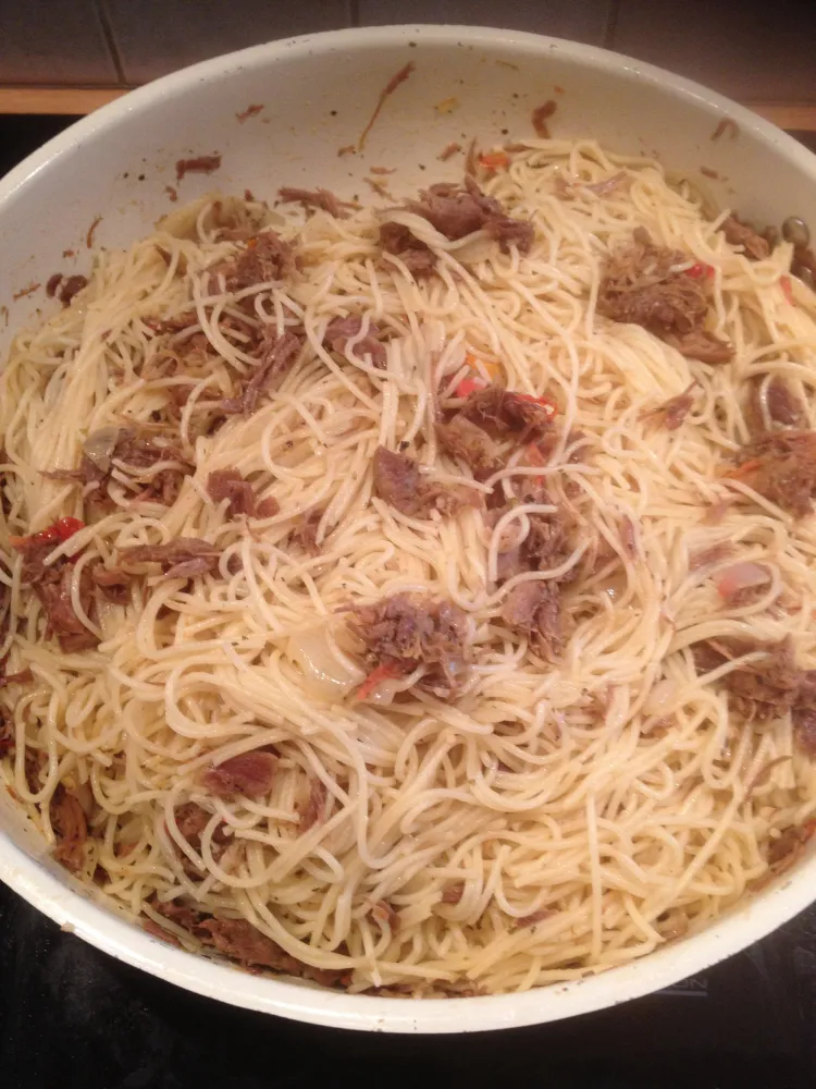 Spaghettis au confit de canard