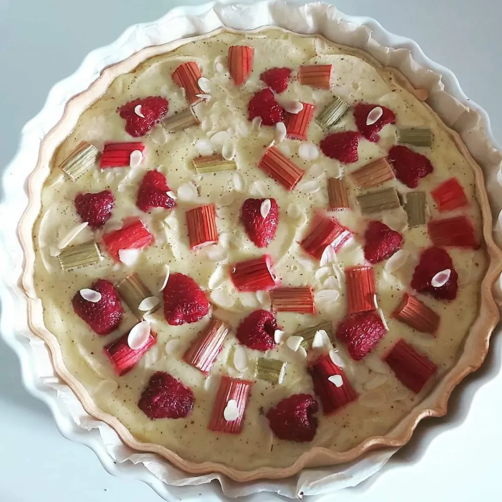 Tarte rhubarbe pomme framboise