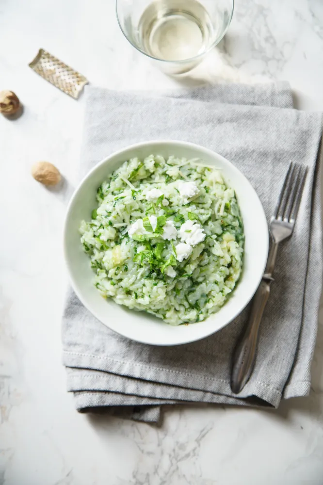 Risotto facile au poulet, chèvre et brocoli