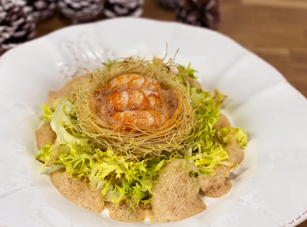 Kadaif de langoustines et bisque maison